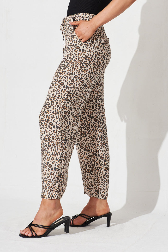 Grounded Pant In Beige With Brown Leopard Print - side
