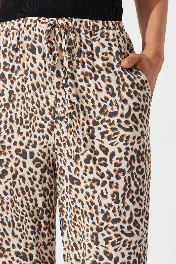 Grounded Pant In Beige With Brown Leopard Print - detail