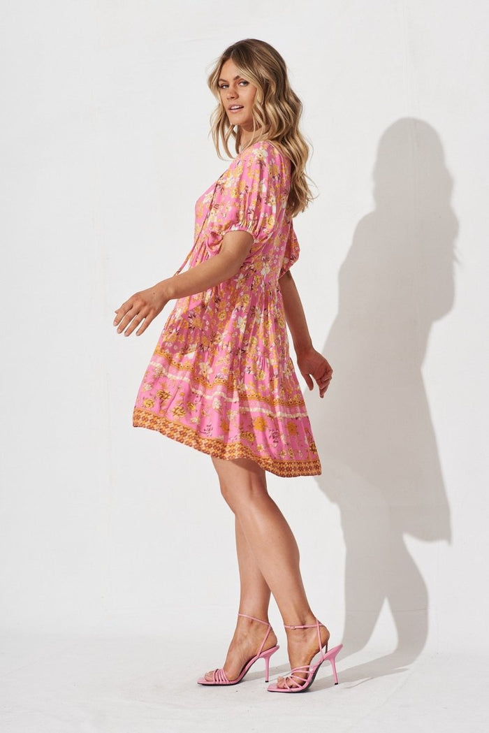 Britta Smock Dress In Pink Boho Floral - St Frock (Dev)