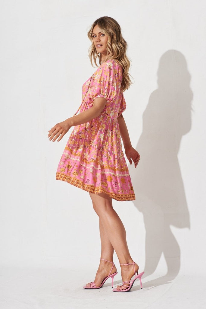 Britta Smock Dress In Pink Boho Floral - St Frock (Dev)