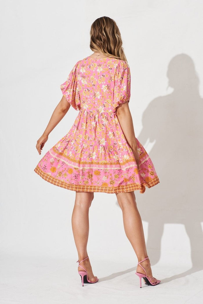 Britta Smock Dress In Pink Boho Floral - St Frock (Dev)