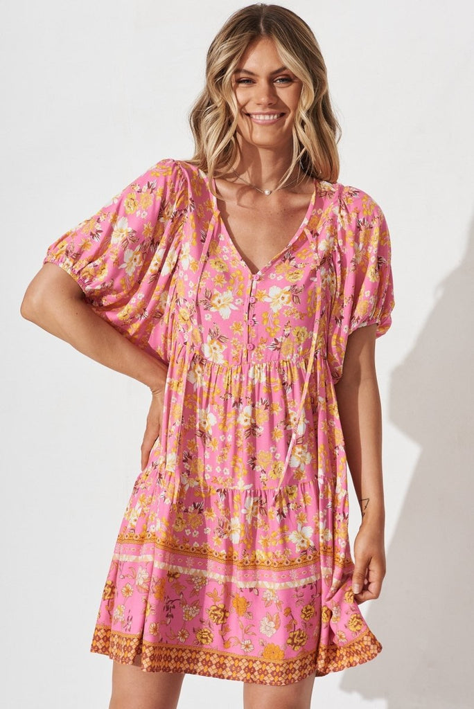 Britta Smock Dress In Pink Boho Floral - St Frock (Dev)