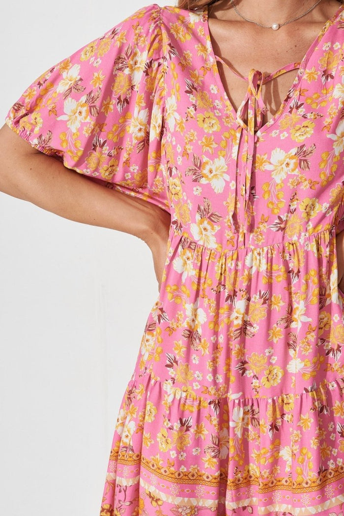 Britta Smock Dress In Pink Boho Floral - St Frock (Dev)