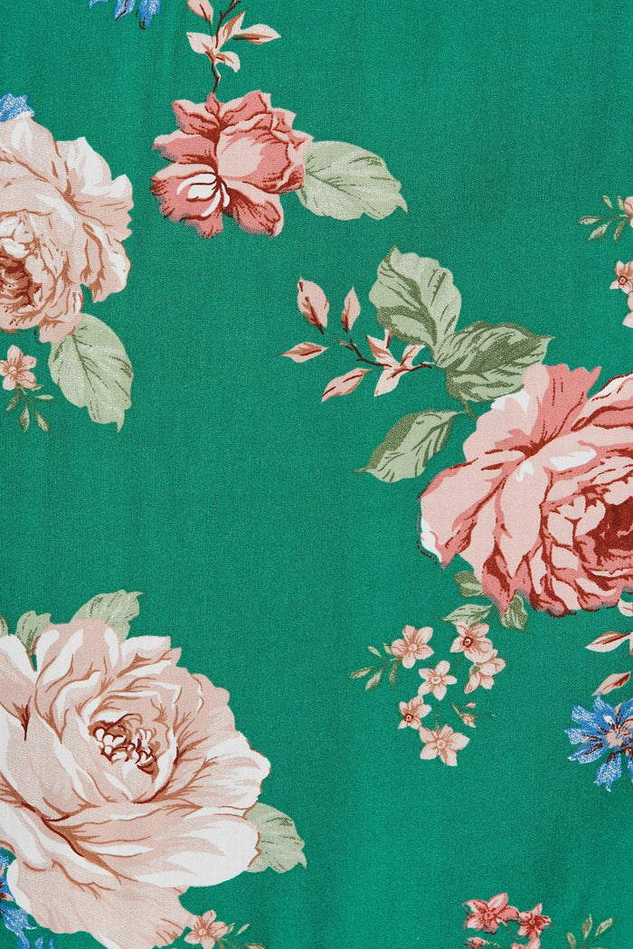 Mellania Maxi Dress In Emerald With Blush Floral - fabric