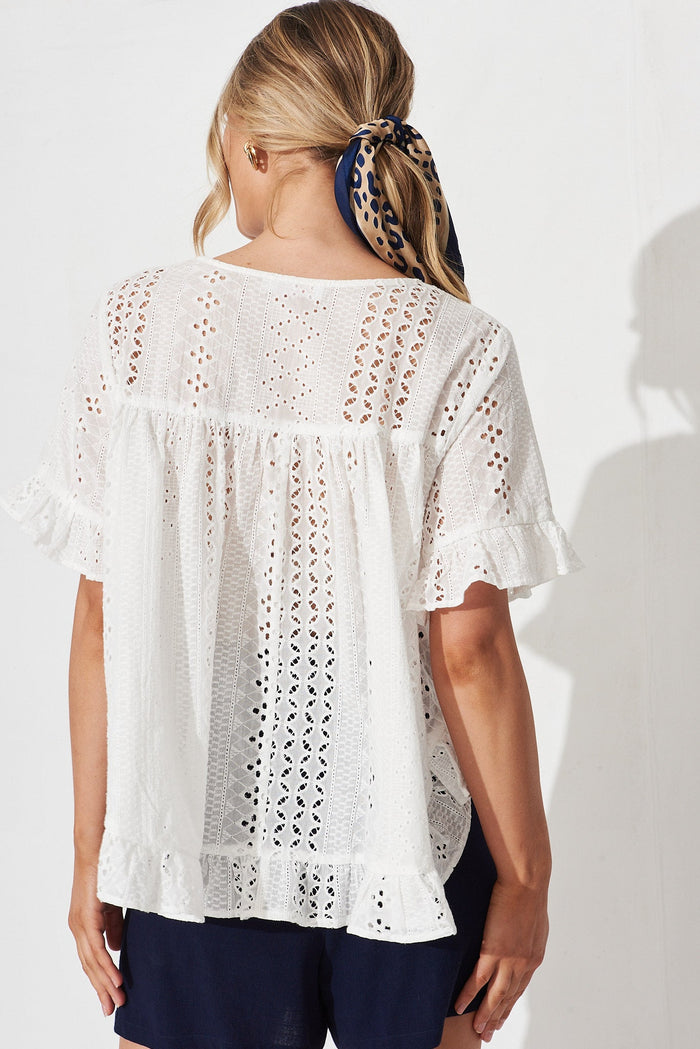 Lennon Top In White Lace Cotton - back