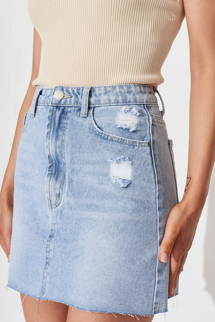 Alana Skirt In Light Blue Wash Denim - St Frock (Dev)