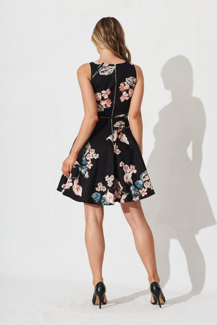 Bryne Dress In Black With Apricot Floral - St Frock (Dev)