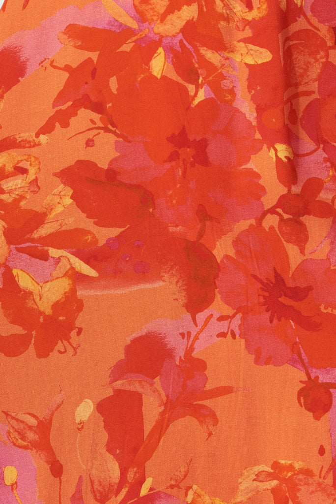 Felicidad Midi Wrap Dress In Red And Coral Floral - fabric