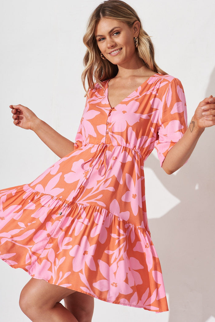 Apollo Dress In Orange And Pink Floral - St Frock (Dev)