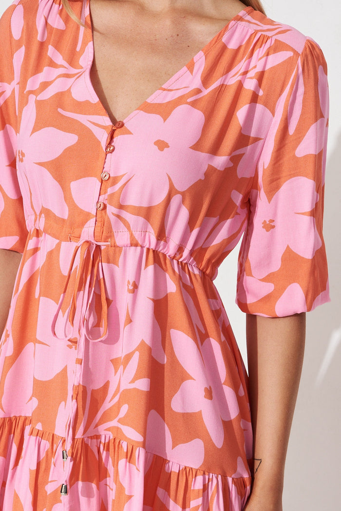 Apollo Dress In Orange And Pink Floral - St Frock (Dev)