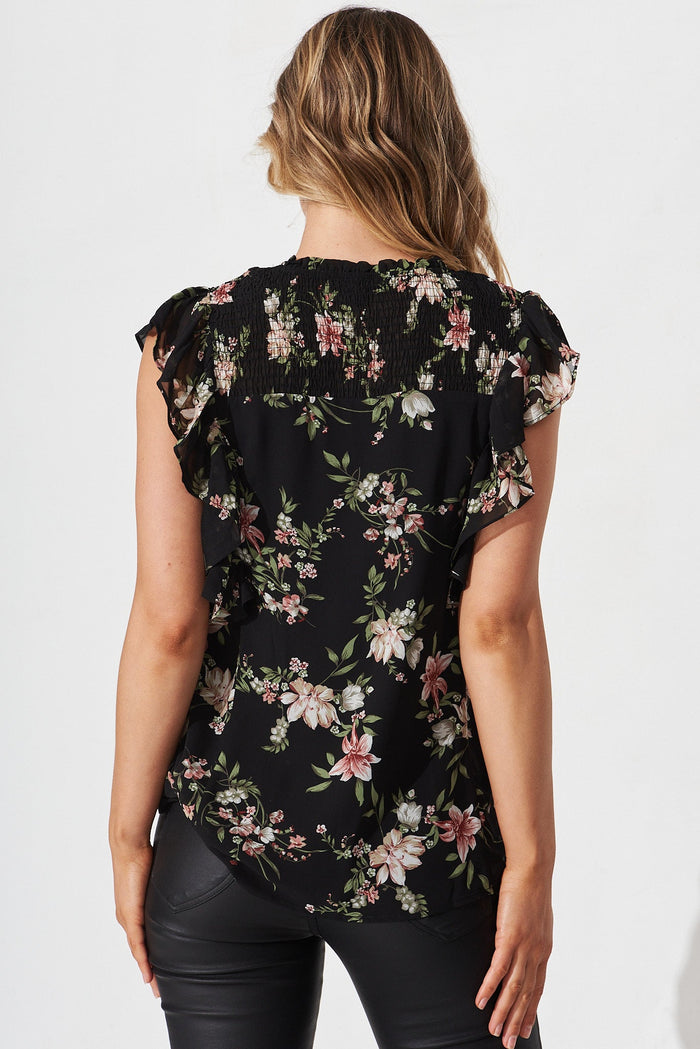 Prindle Top Black With Pink Floral - back