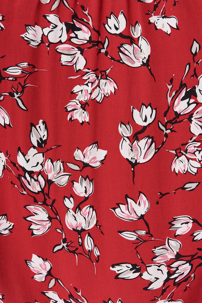 Nicola Top In Red Floral Print - fabric