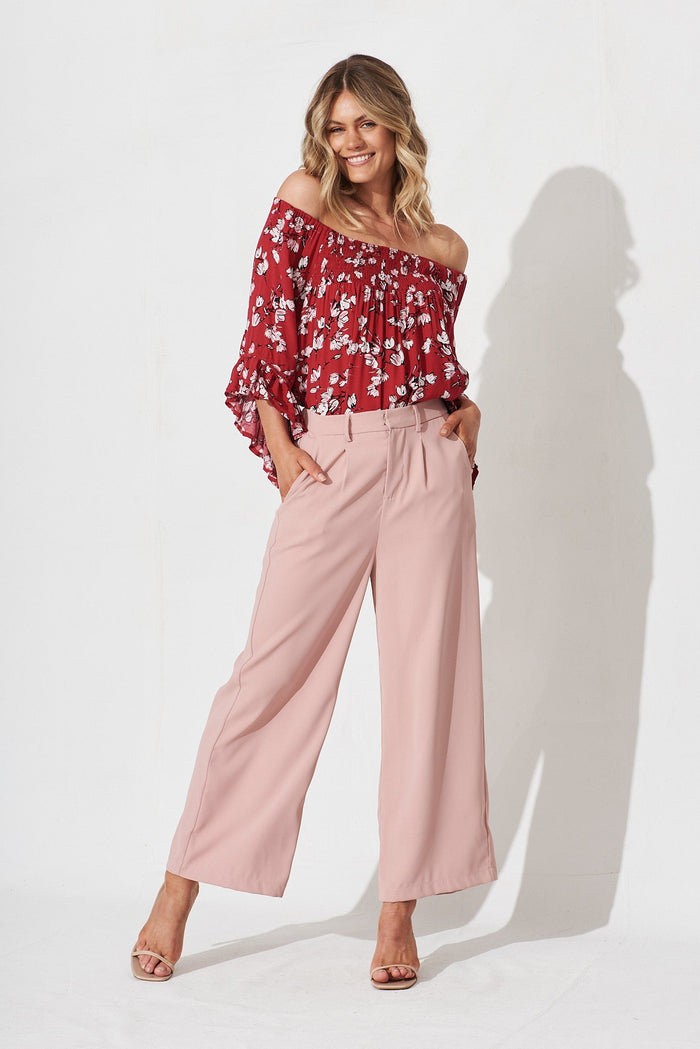 Nicola Top In Red Floral Print - full length