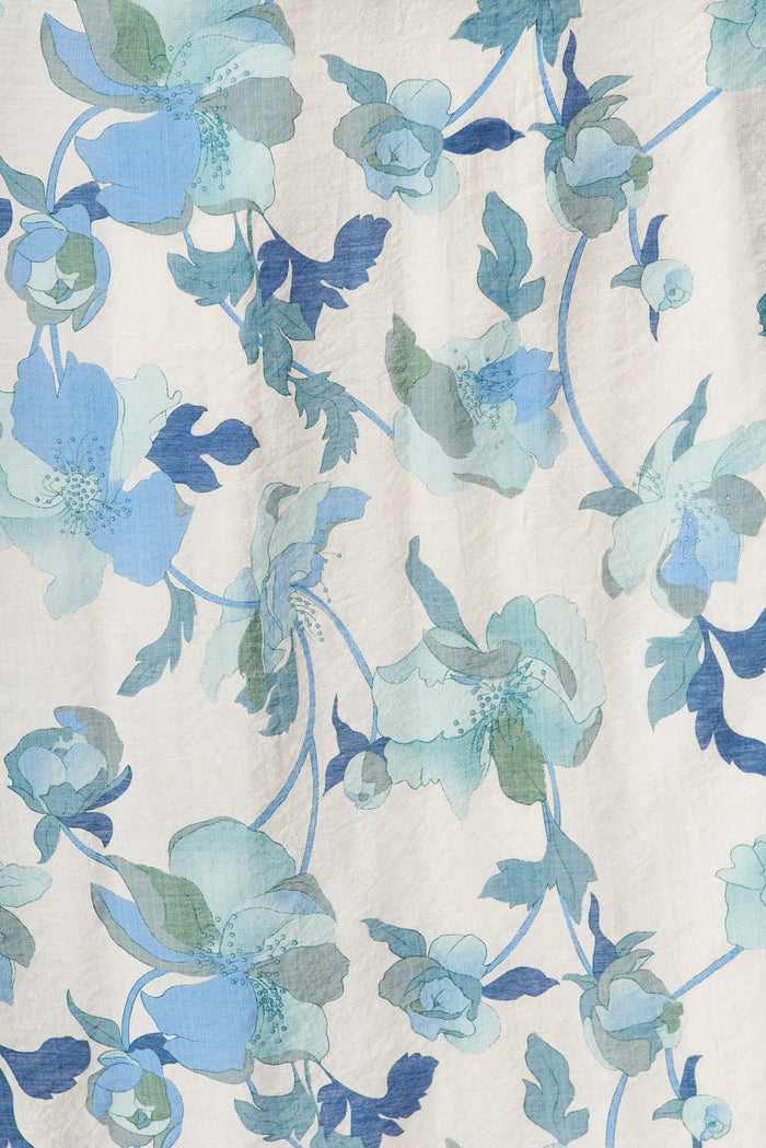 Adrina Maxi Dress In White With Blue Floral - fabric