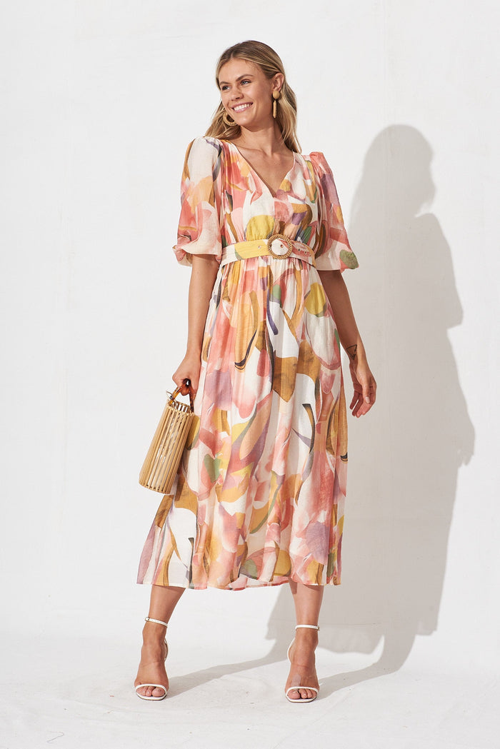 Adrina Maxi Dress In White With Multi Floral - full length