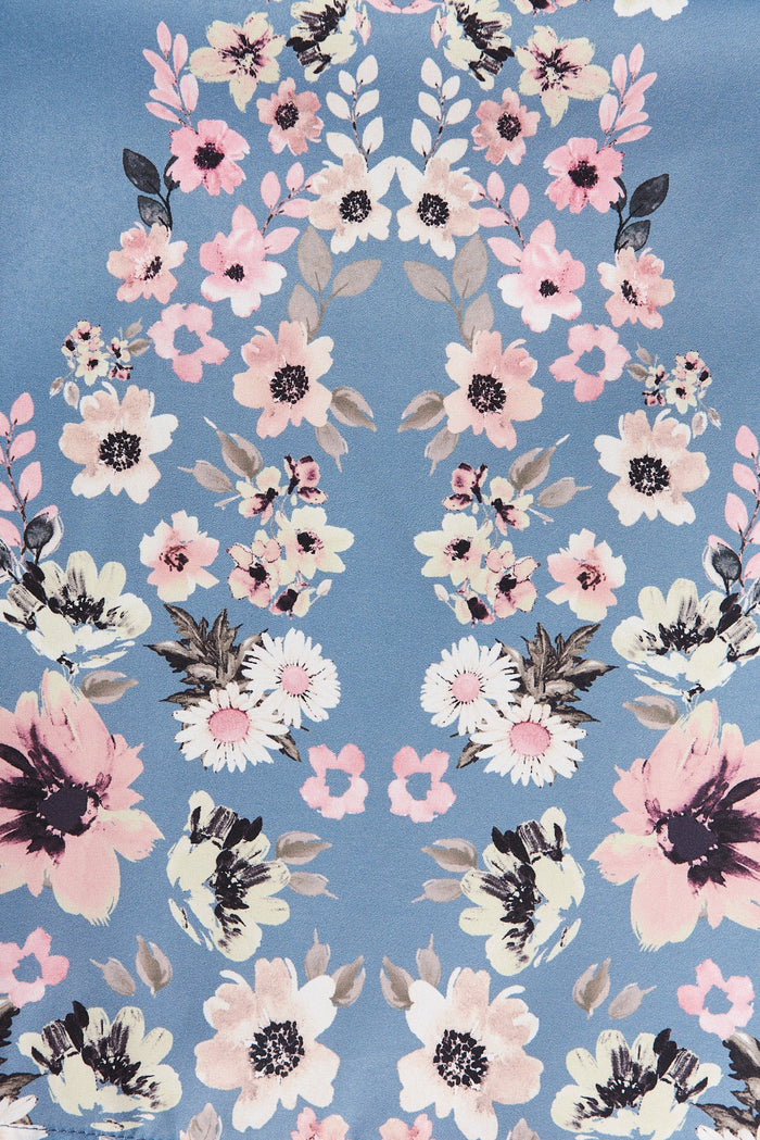 Dorothea Dress In Blue With Pink Floral - fabric