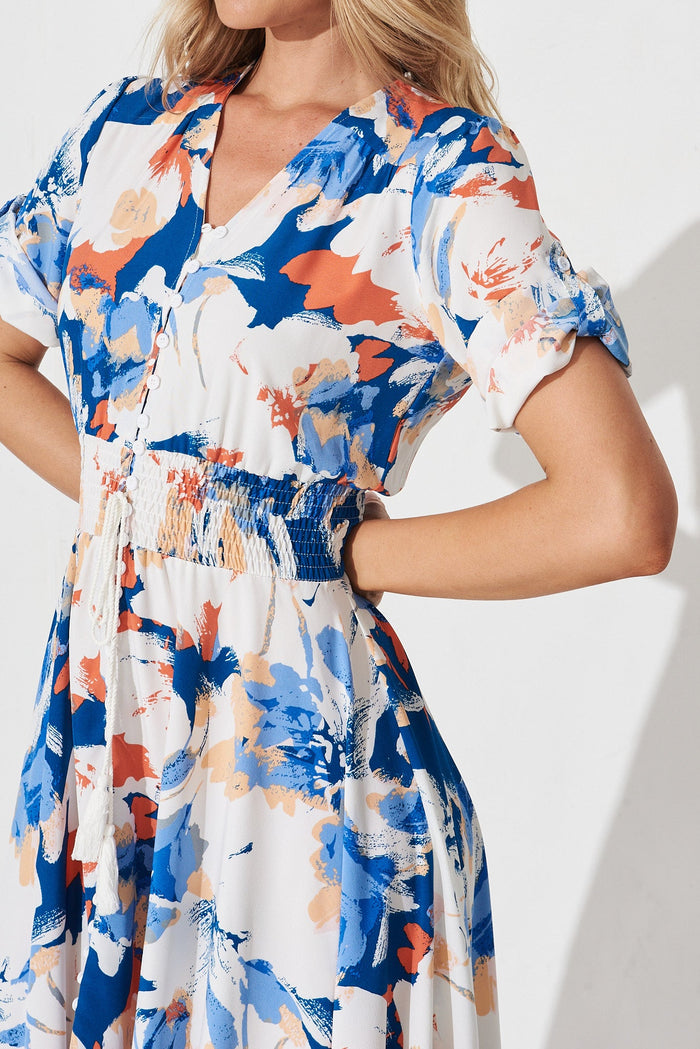 Selena Maxi Dress In Blue With White Floral - detail