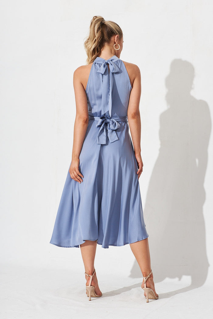 Natalene Midi Dress In Ice Blue Satin - back