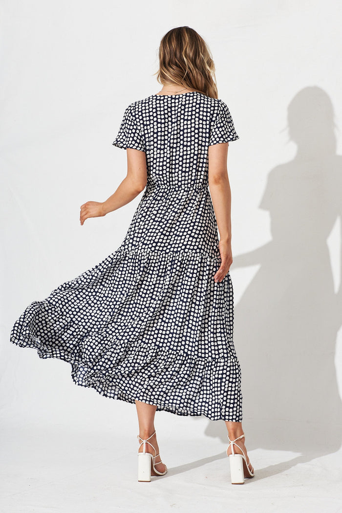 Lolana Maxi Dress In Navy With White Spot - back