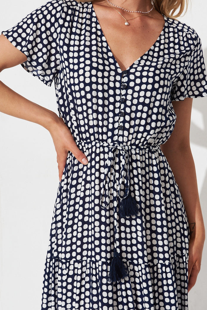 Lolana Maxi Dress In Navy With White Spot - detail