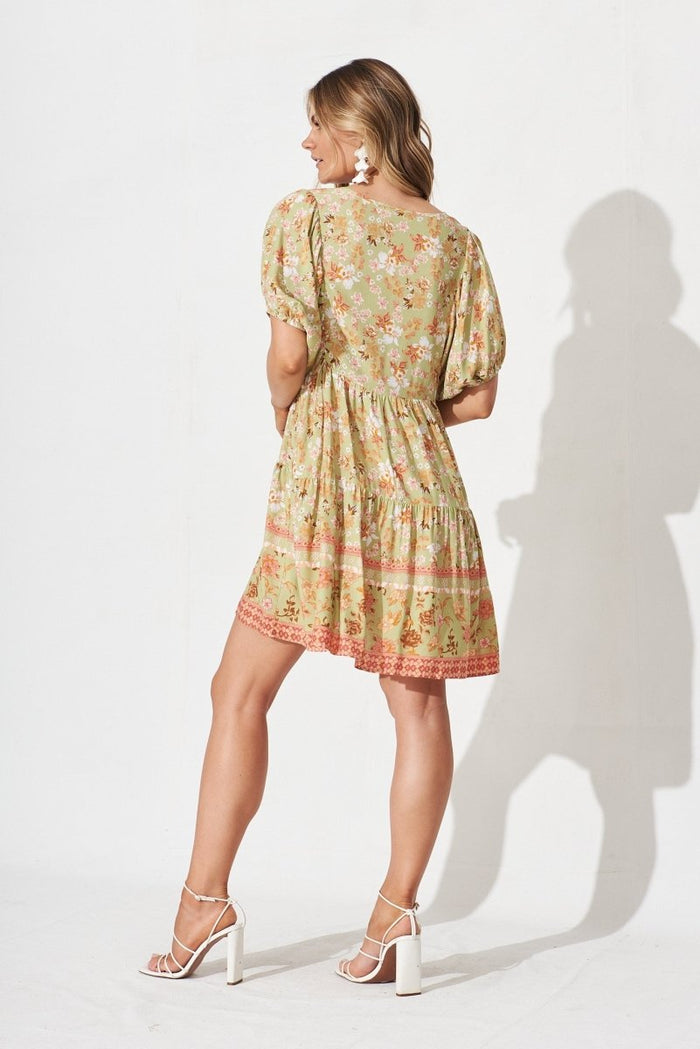 Britta Smock Dress In Green Boho Floral - St Frock (Dev)