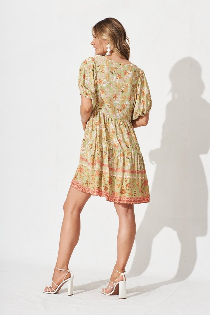 Britta Smock Dress In Green Boho Floral - St Frock (Dev)