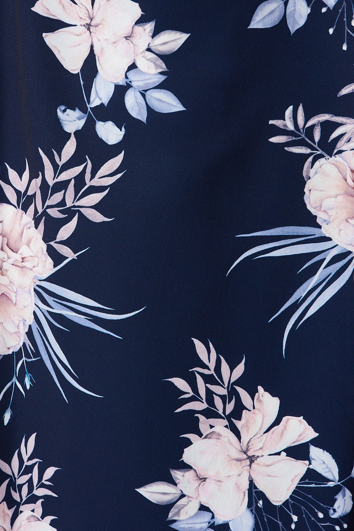 Oaklynn Midi Wrap Dress In Navy With Blush Floral - fabric