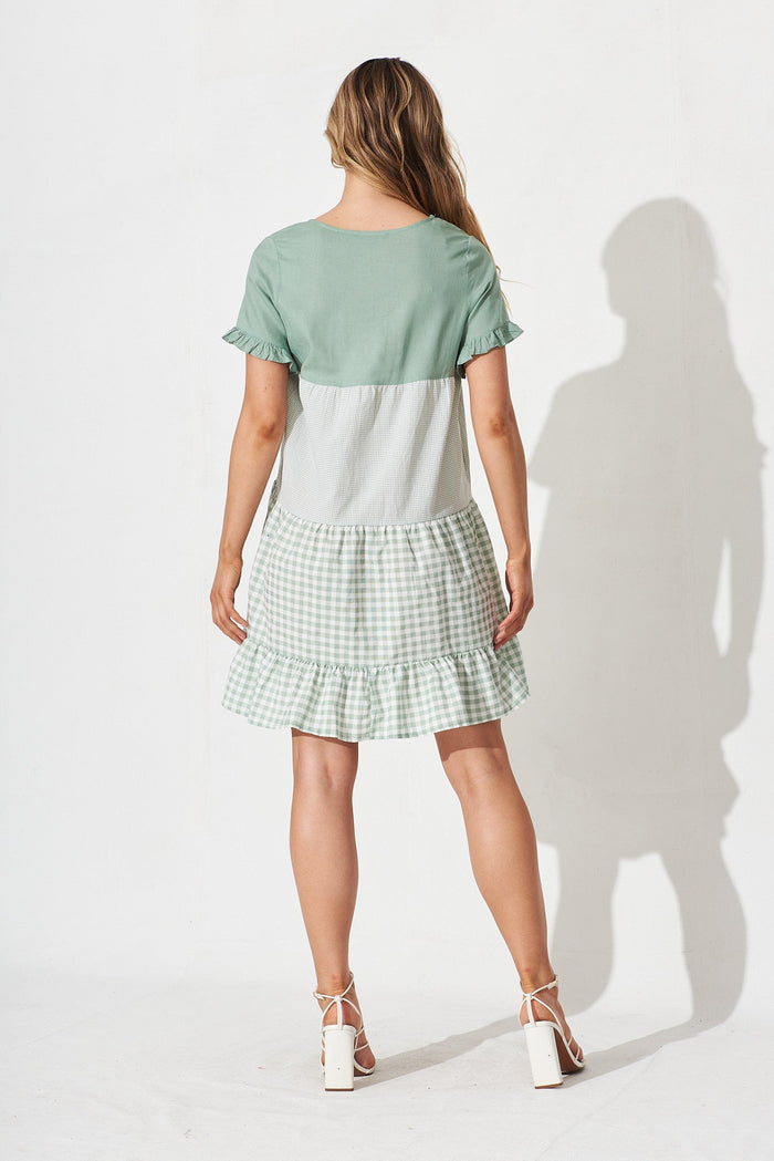 Recess Dress In Green Gingham Linen Blend - back