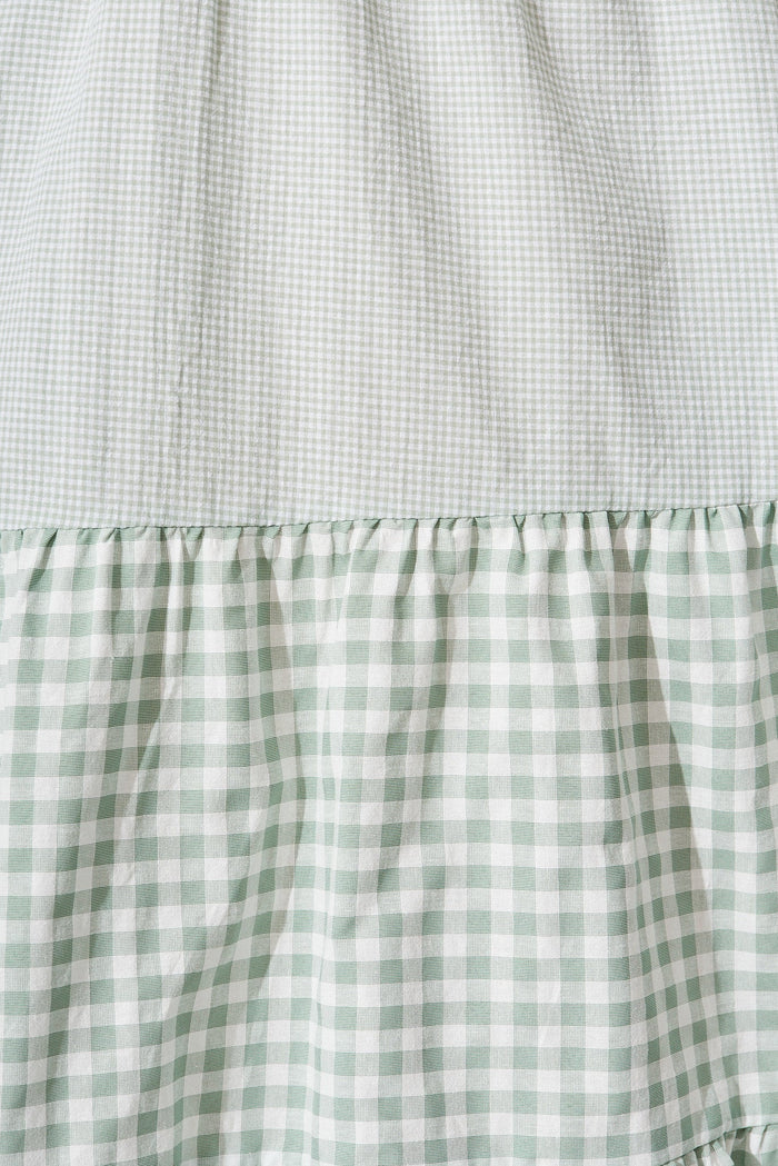 Recess Dress In Green Gingham Linen Blend - fabric