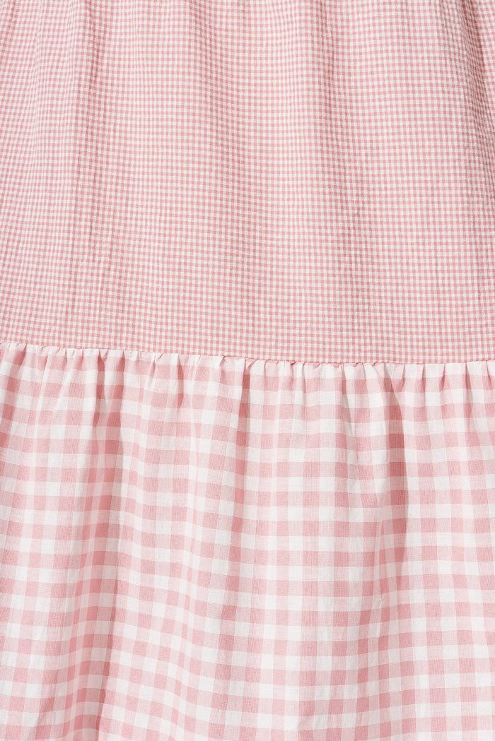 Recess Smock Dress In Pink Gingham Linen Blend - fabric