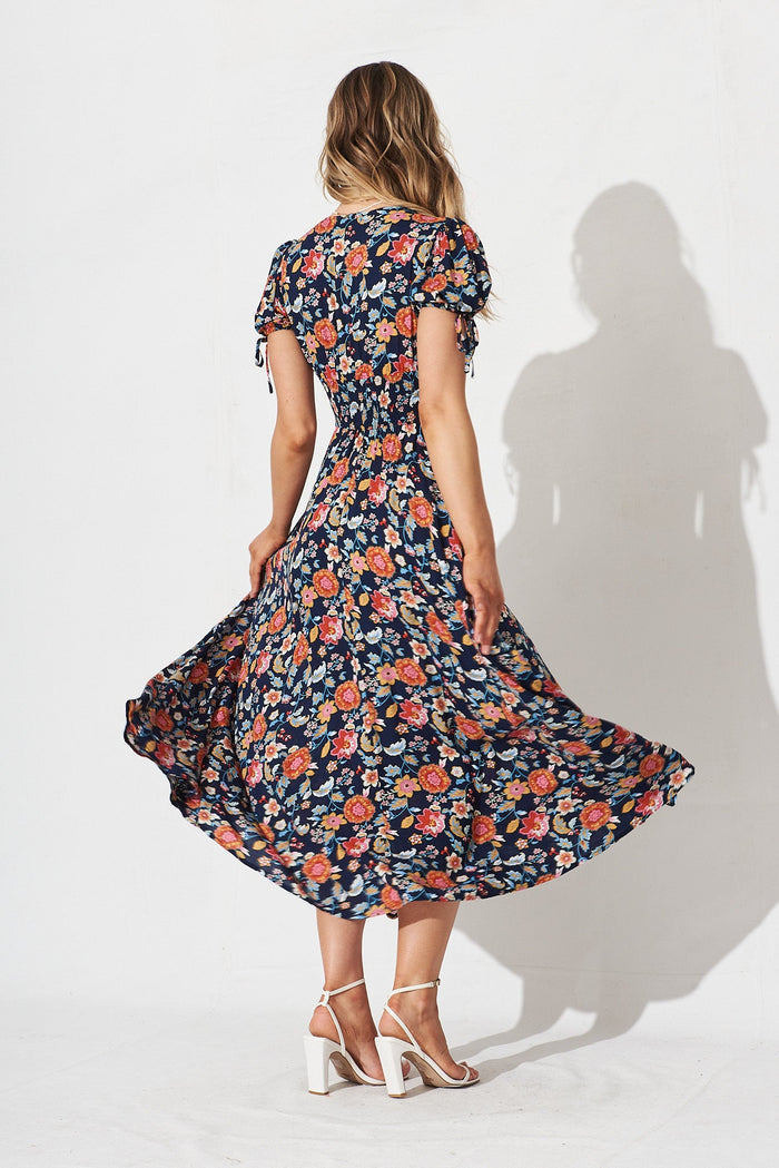Justyne Maxi Dress In Navy Multi Floral - back
