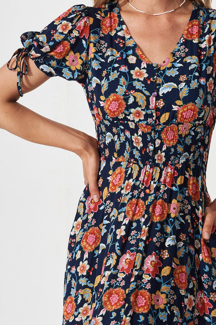 Justyne Maxi Dress In Navy Multi Floral - detail
