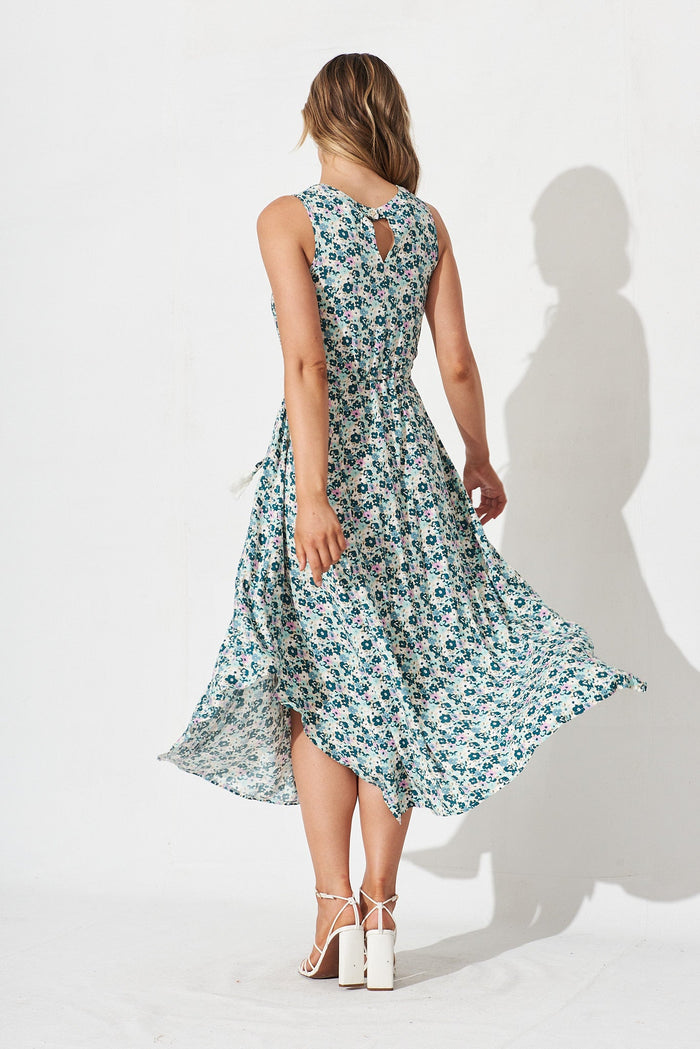 Genoa Maxi Dress In Cream With Green Floral - back