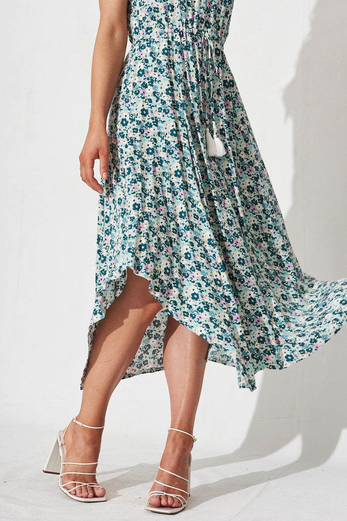 Genoa Maxi Dress In Cream With Green Floral - detail