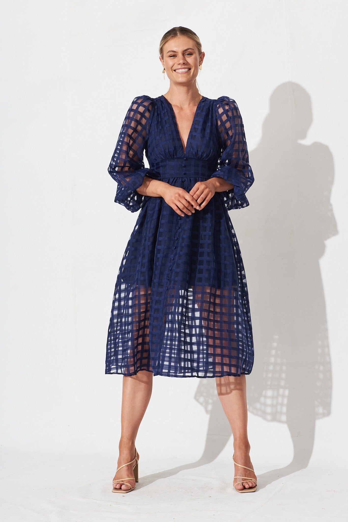 Destine Midi Dress In Navy - full length