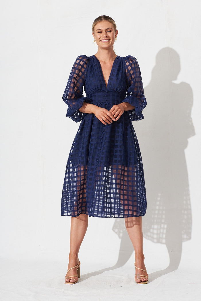 Destine Midi Dress In Navy - full length