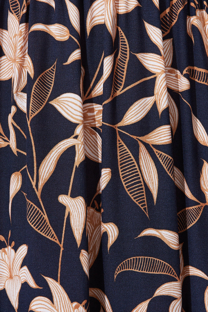 Ayasha Midi Dress In Navy With Blush Boho Floral - fabric