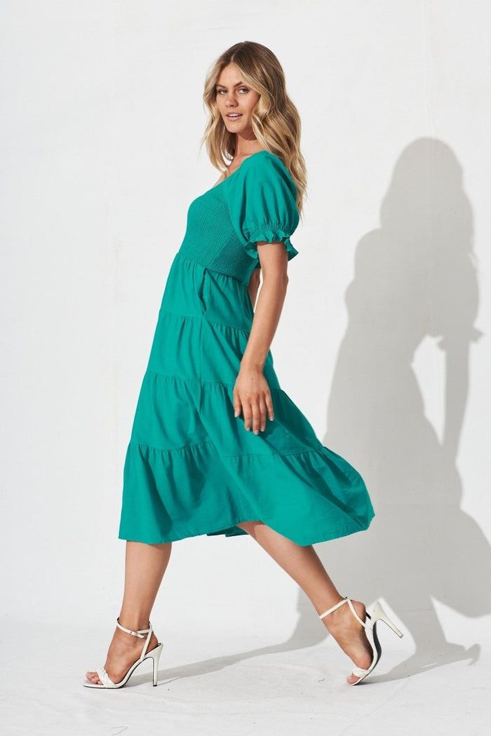 Camelia Midi Dress In Teal Cotton - St Frock (Dev)
