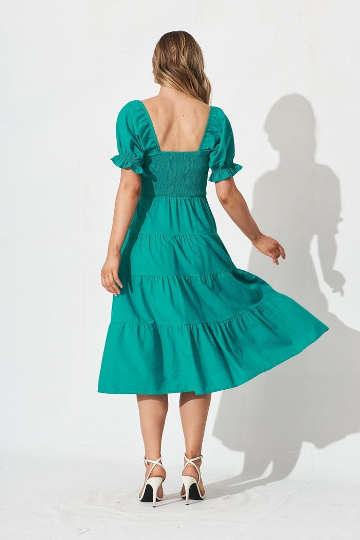 Camelia Midi Dress In Teal Cotton - St Frock (Dev)