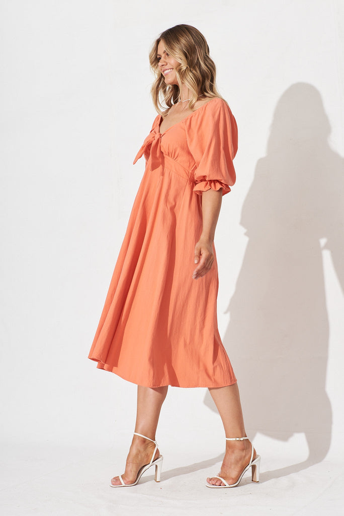 Ruthie Midi Dress In Coral Cotton - side