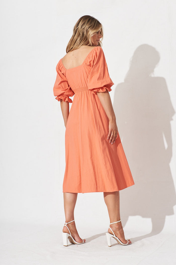 Ruthie Midi Dress In Coral Cotton - back