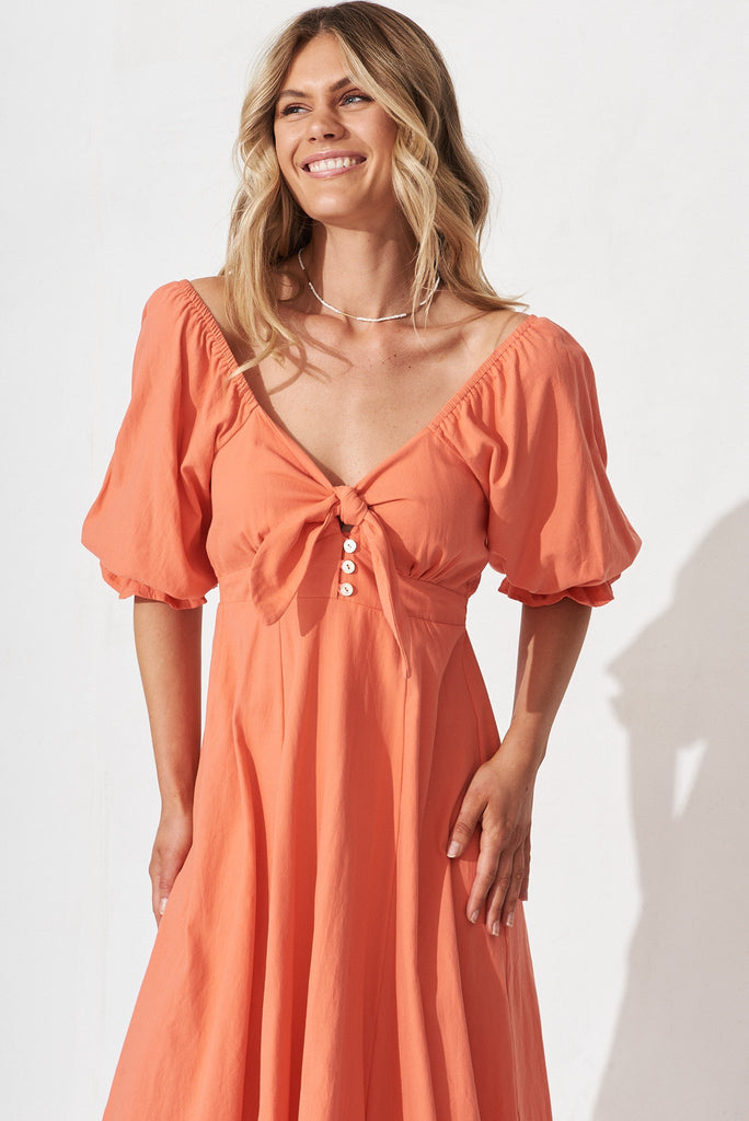 Ruthie Midi Dress In Coral Cotton - front