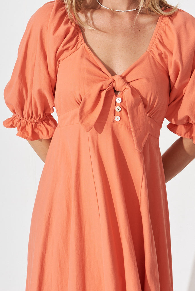 Ruthie Midi Dress In Coral Cotton - detail