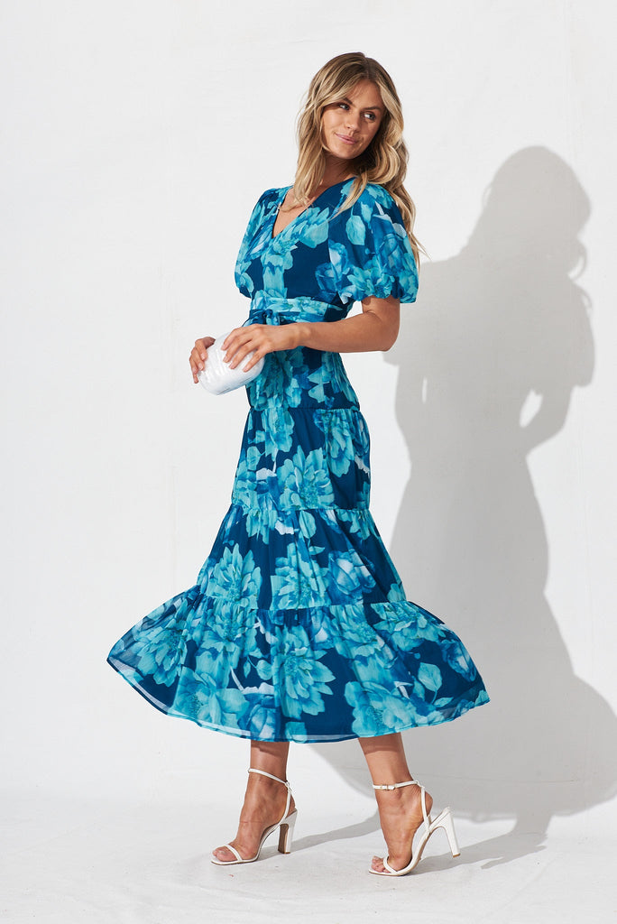 Mollie Maxi Dress In Blue Floral - full length