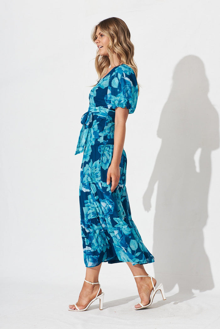 Mollie Maxi Dress In Blue Floral - side