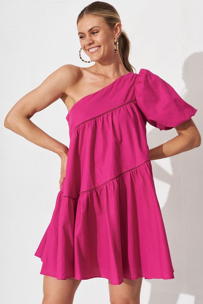 Juniper Dress In Pink Linen Blend - front