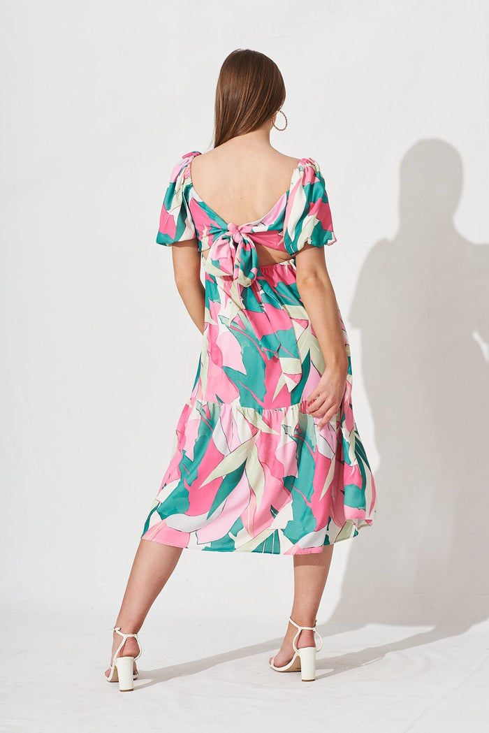 Angelique Multiway Midi Dress In White With Multi Floral Linen Blend - St Frock (Dev)