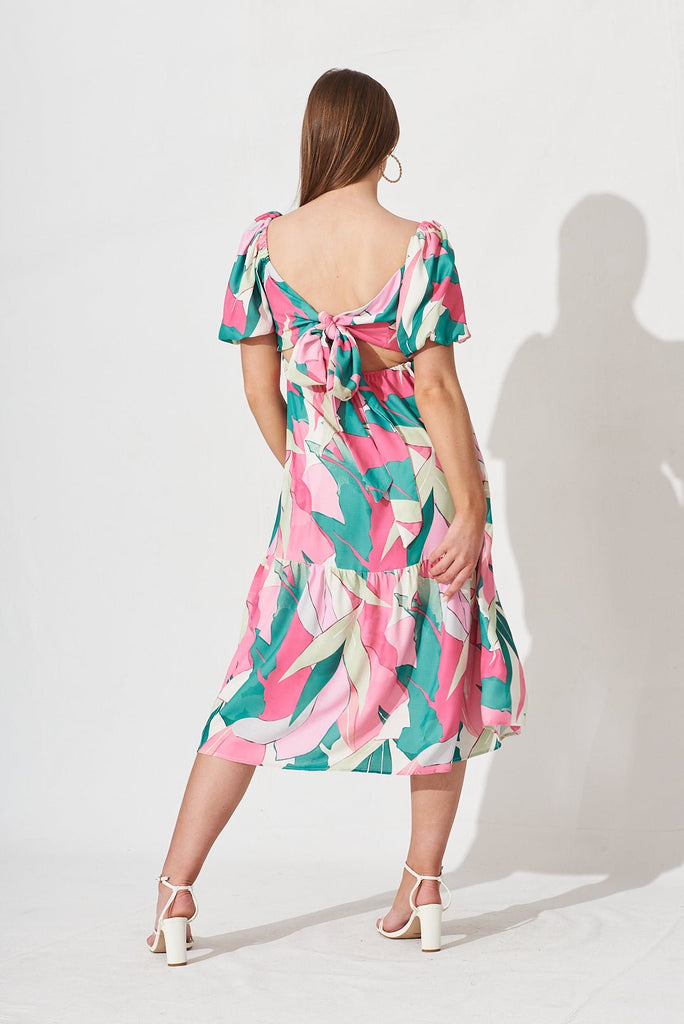 Angelique Multiway Midi Dress In White With Multi Floral Linen Blend - St Frock (Dev)