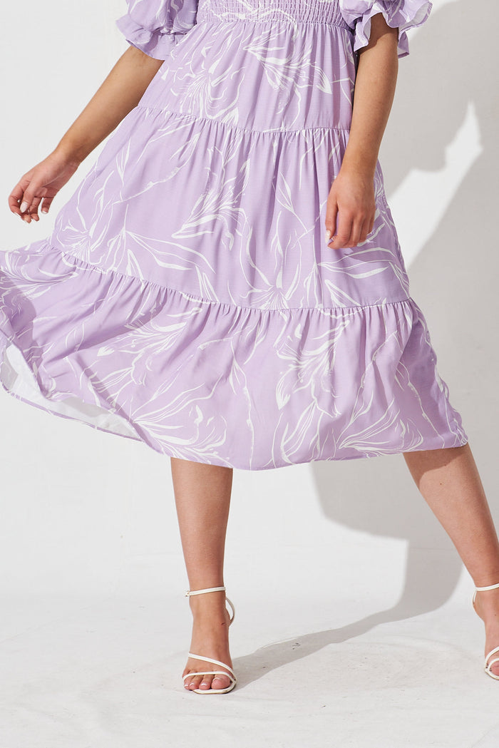 Katana Midi Dress In Lilac With White Floral - detail