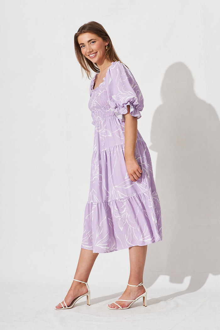 Katana Midi Dress In Lilac With White Floral - side